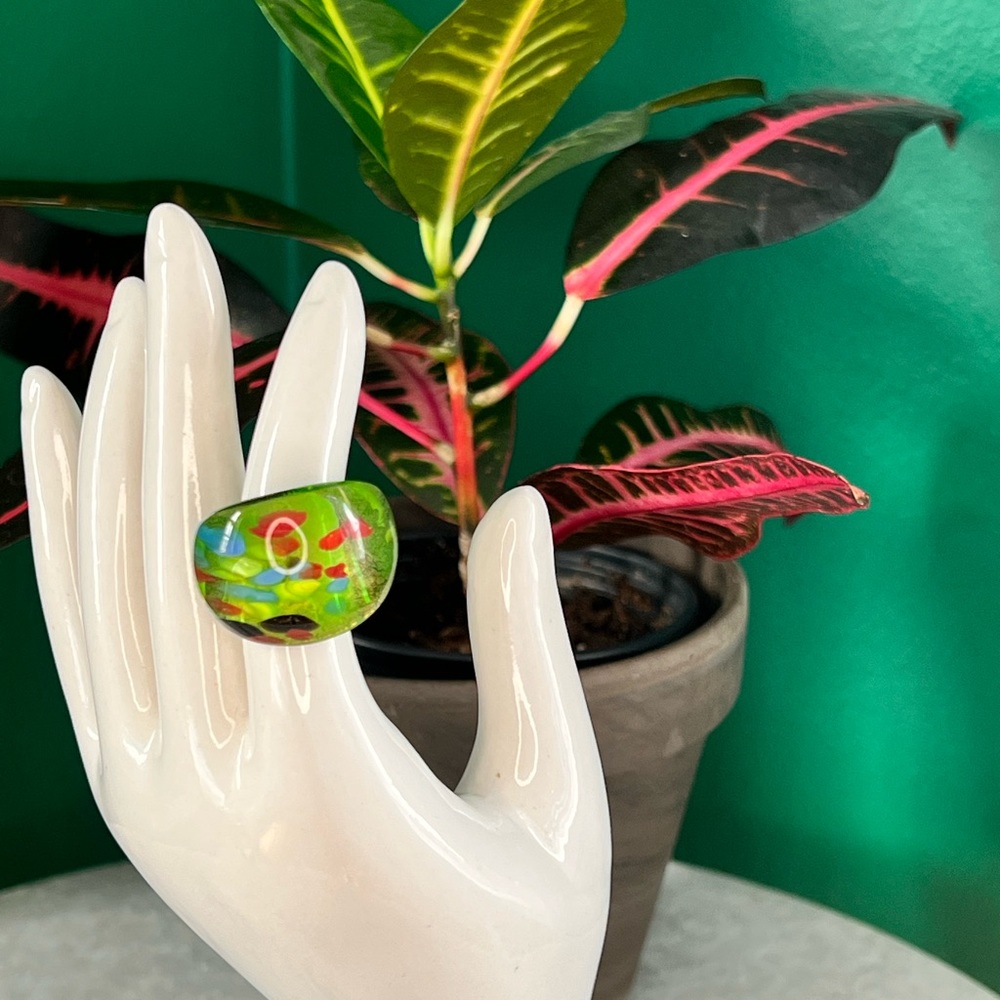 Green Glass Blown Statement Ring